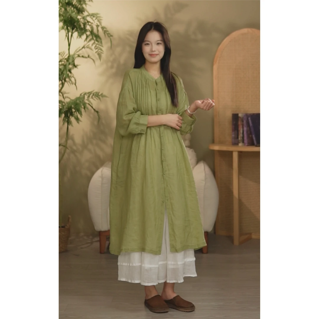 汉意麻丨高质量苎麻复古文艺气质宽松设计感夏季纯色长袖长款衬衫