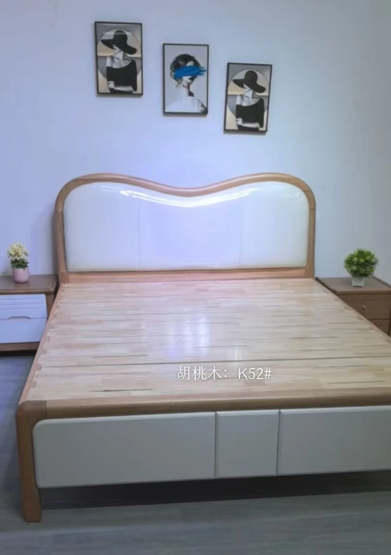 实木床软包简约双人床可储物大床高箱主卧新中式原木