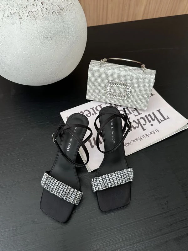 9007夏季新款气质仙女风一字带高跟女时尚性感露趾细跟水钻凉鞋A8