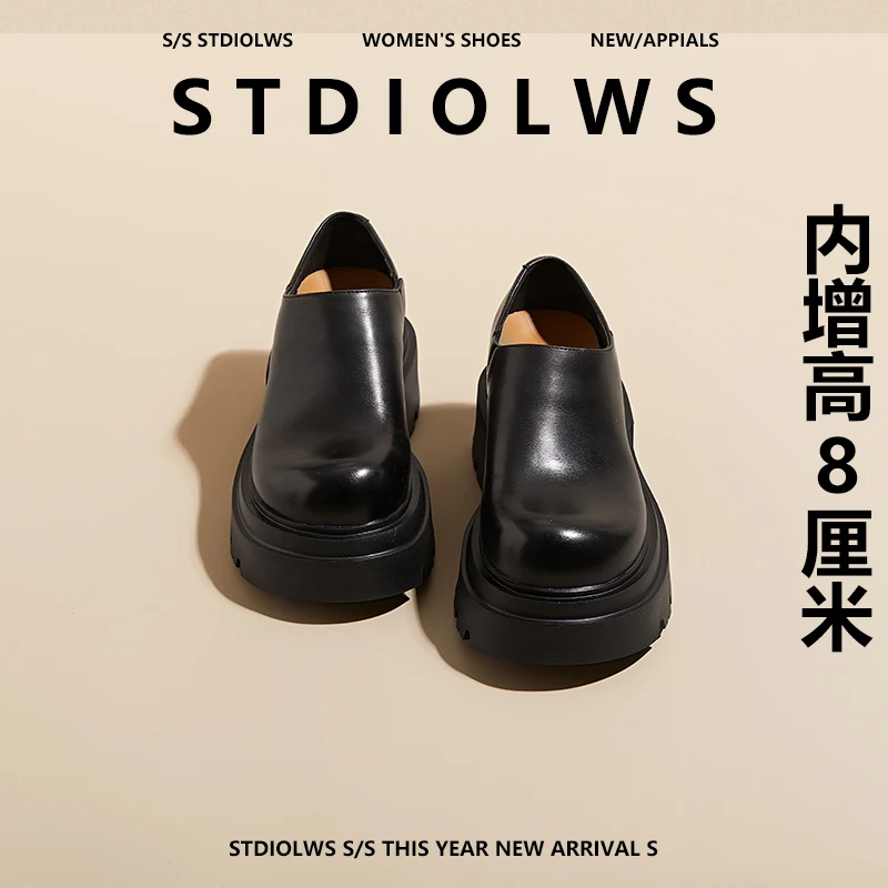 【禾央央】8cm小个子内增高小皮鞋女英伦风日系一脚蹬米奇德比单鞋