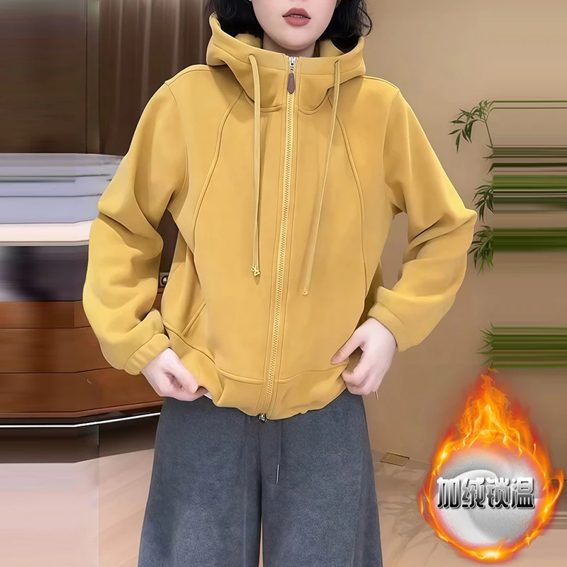 设计感高冷酷飒女装秋冬季新款韩系加绒拉链卫衣女时尚超好看上衣