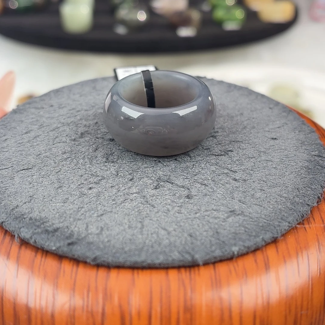 和田玉未镶嵌戒指b106烟紫墩16.2