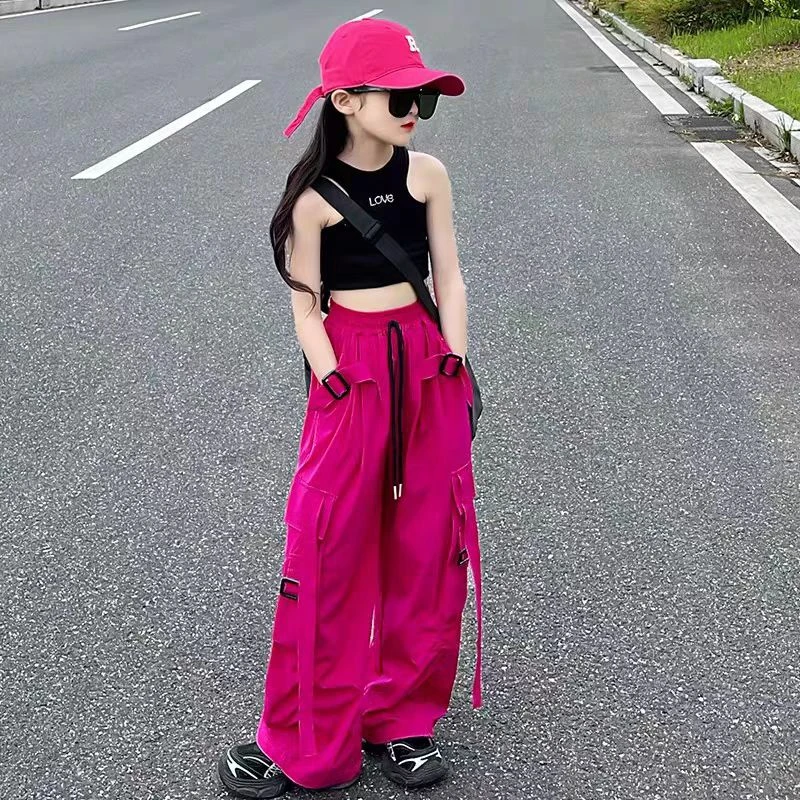 【雷哥.潮妞】女纯色夏季套头休闲风薄款套装休闲中大童迷彩风韩版