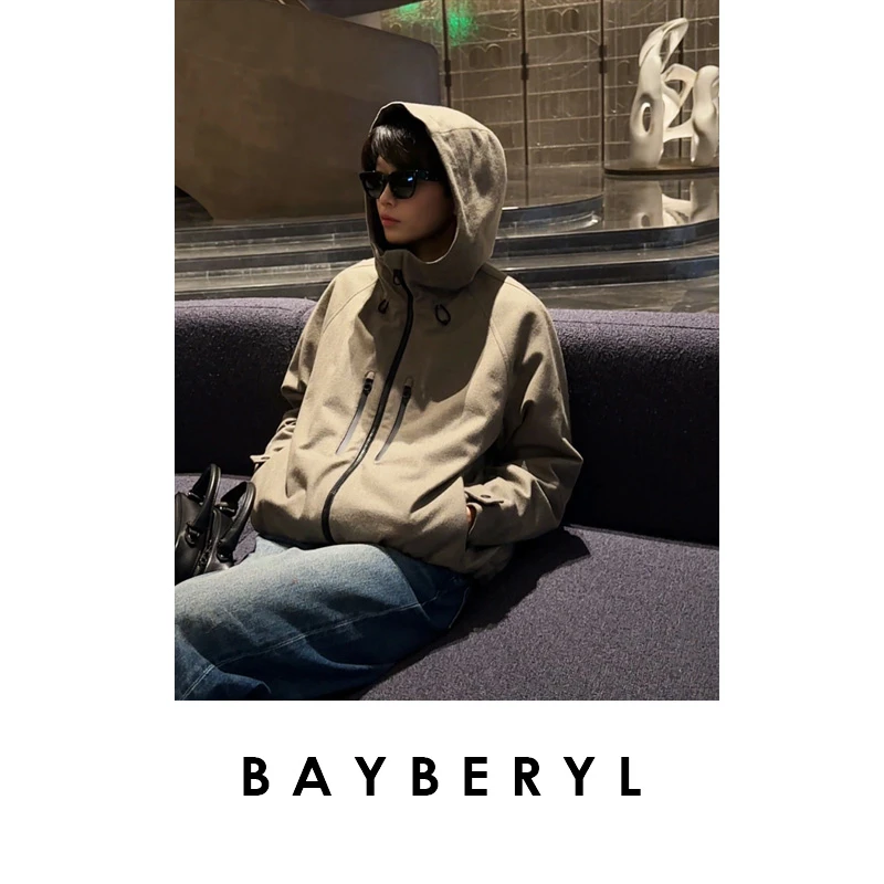 BAYBERYL老贝徒游*1p绿连帽插肩户外百搭秋羽绒服YRF5G0126-10/2