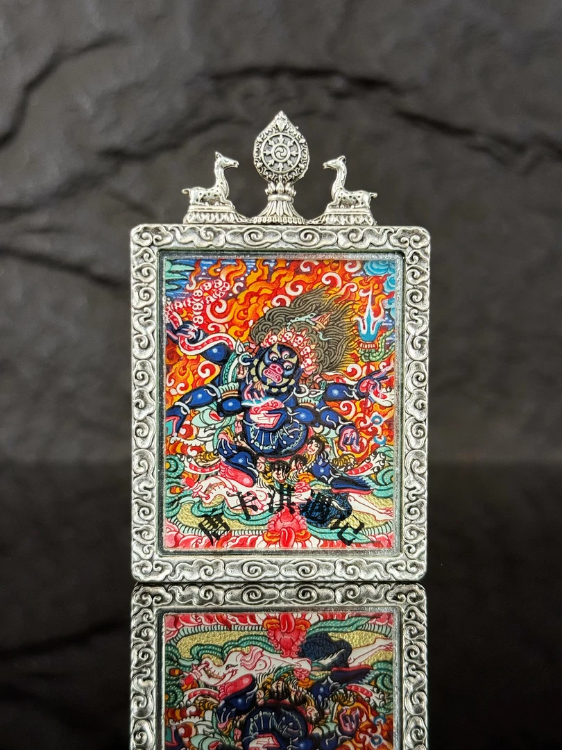 【六臂大黑天】青海热贡手绘矿料｜4*5cm｜精品小唐卡