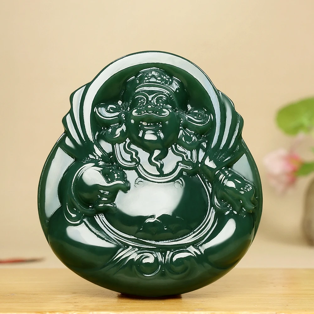 和田玉湖水绿《招财进宝》财神挂件67