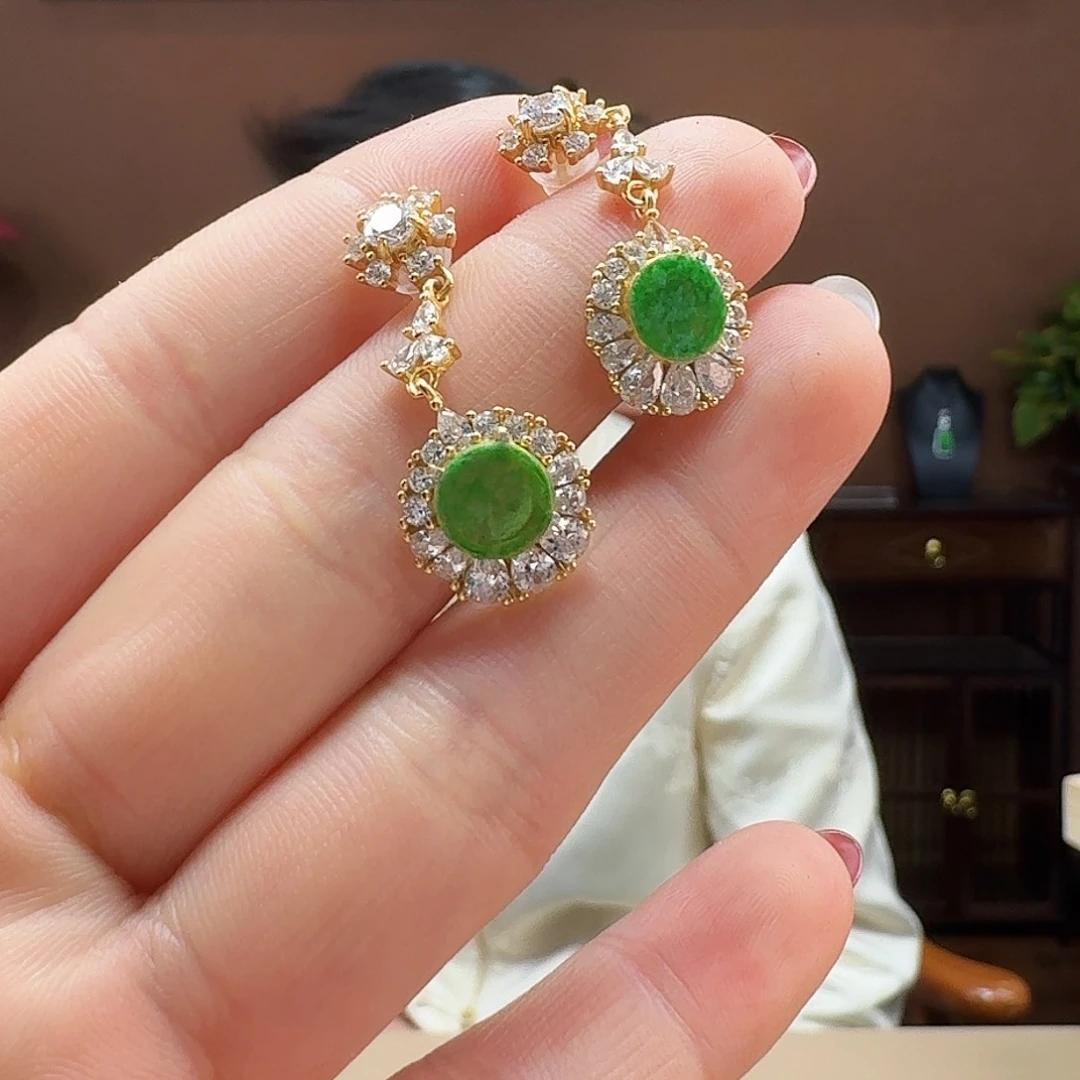 翡翠耳饰银S925镶嵌耳饰