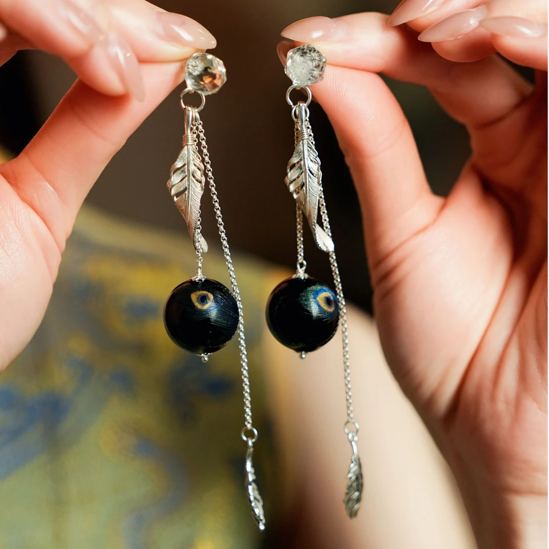 合金耳饰 炝金孔雀合集设计加羽毛耳环耳针款