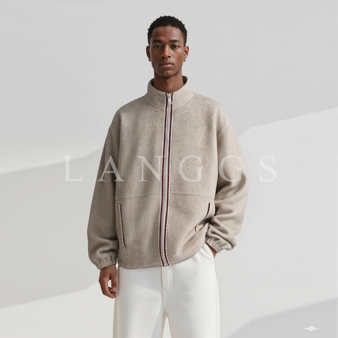 LANGGS&浪叔 25秋季羊毛混纺立领绒感夹克外套-FW5426