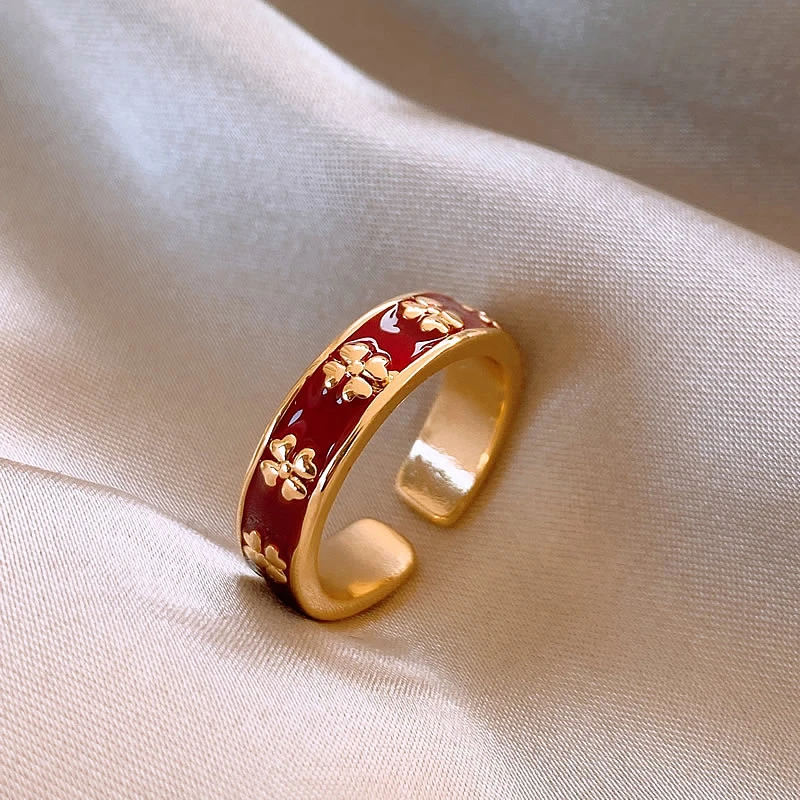 铜合金合成锆石戒指 QS-TT-0511 安可拉红花花戒指