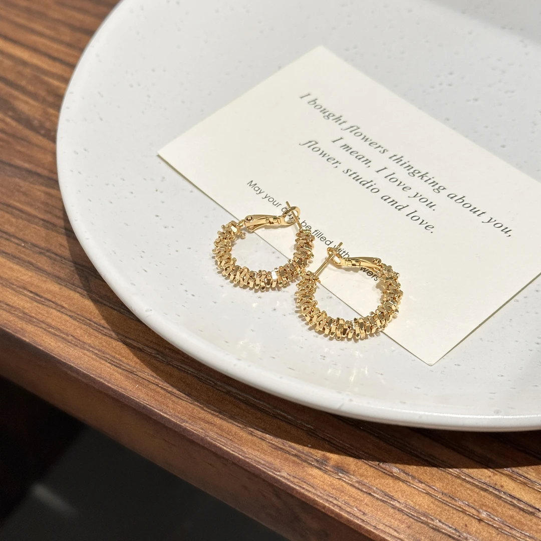 铜合金耳饰 AL5200 新款金色满天星设计感耳环日常百搭耳圈