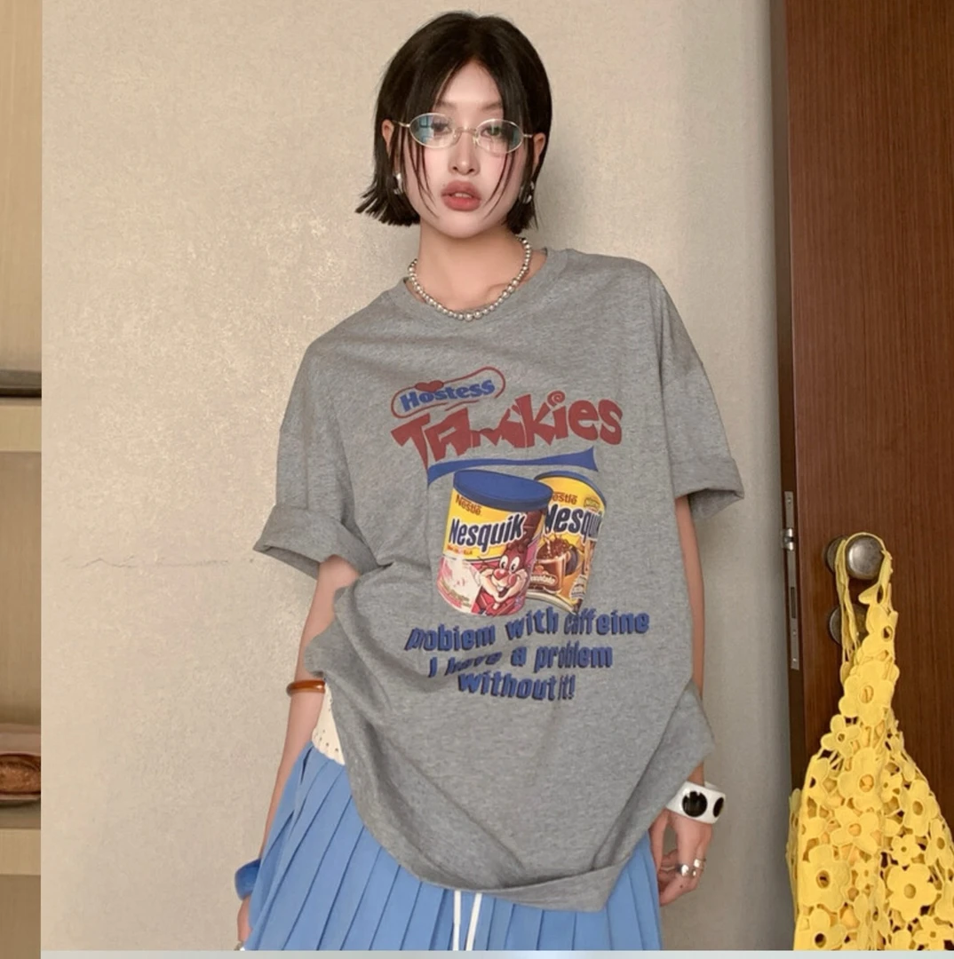 D215女装夏季短袖T恤罐子T字母