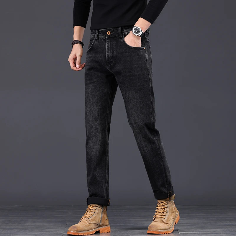 2025男士秋季新款微弹四季通用猫须牛仔裤裤子男士黑灰色百搭潮流