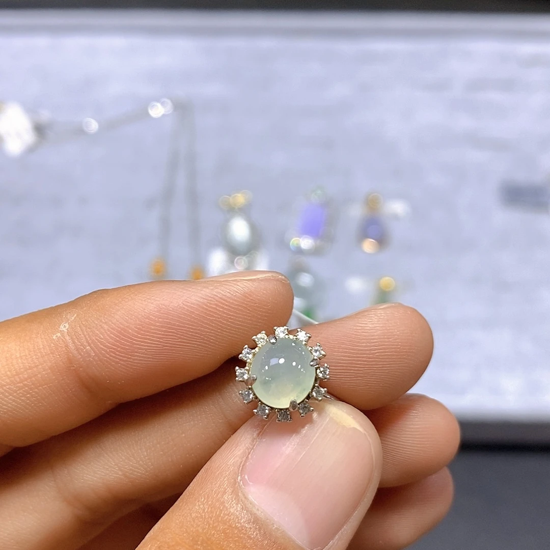 翡翠戒指银S925镶嵌15号