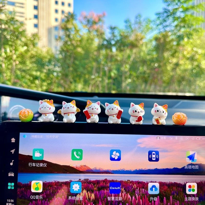 新年好事发生汽车摆件中控台个性卡通柿子花生车载显示屏幕装饰贴