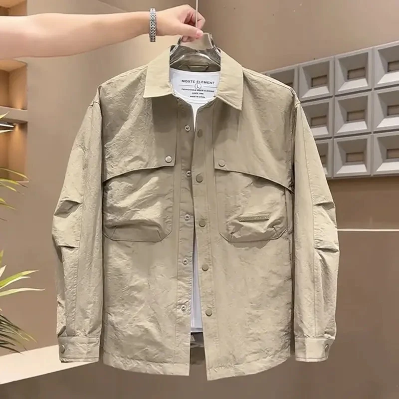 外套男款秋季2025新款男士高级感工装潮牌长袖衬衫翻领夹克男衬衣