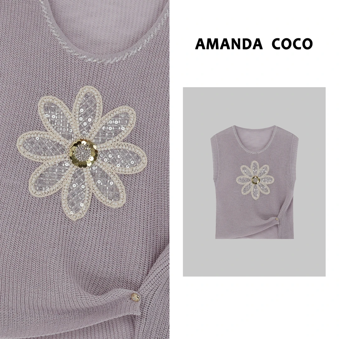 仲夏花影～夏季薄款亮片花朵刺绣显瘦收腰飞袖针织衫