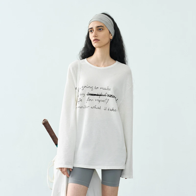 半圆女装[文艺]2025春季涂鸦字母印花长款T恤女高级感15327002