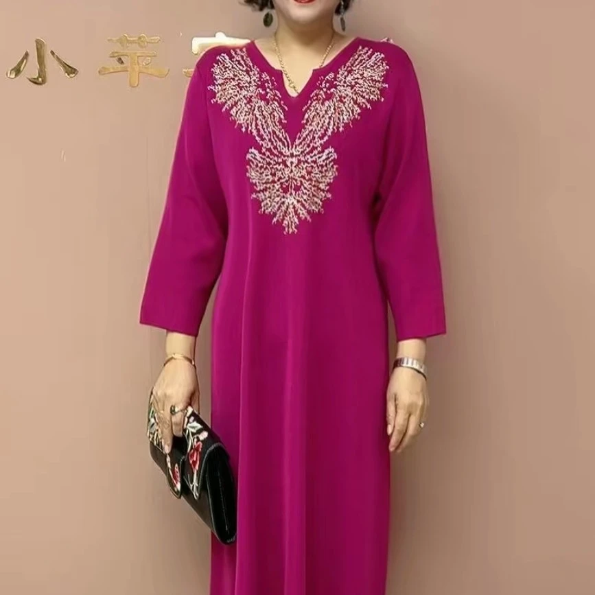 秋冬新款时尚大码显瘦宽松遮肚气质针织连衣裙