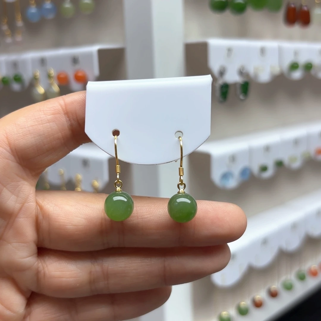 和田玉银S925镶嵌耳饰