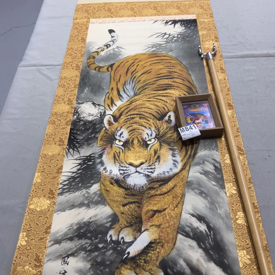 国画老*虫手绘临摹老虎挂轴