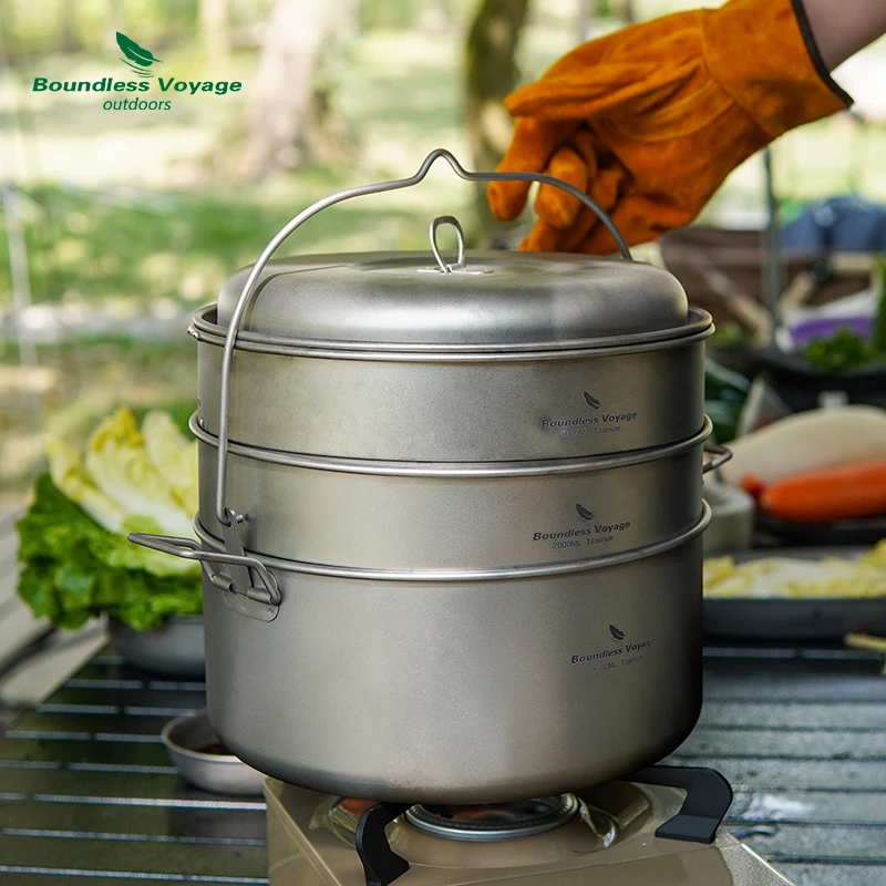 必唯户外便携折叠锅露营汤锅4.5升蒸锅大号双屉野炊锅具火锅吊锅e