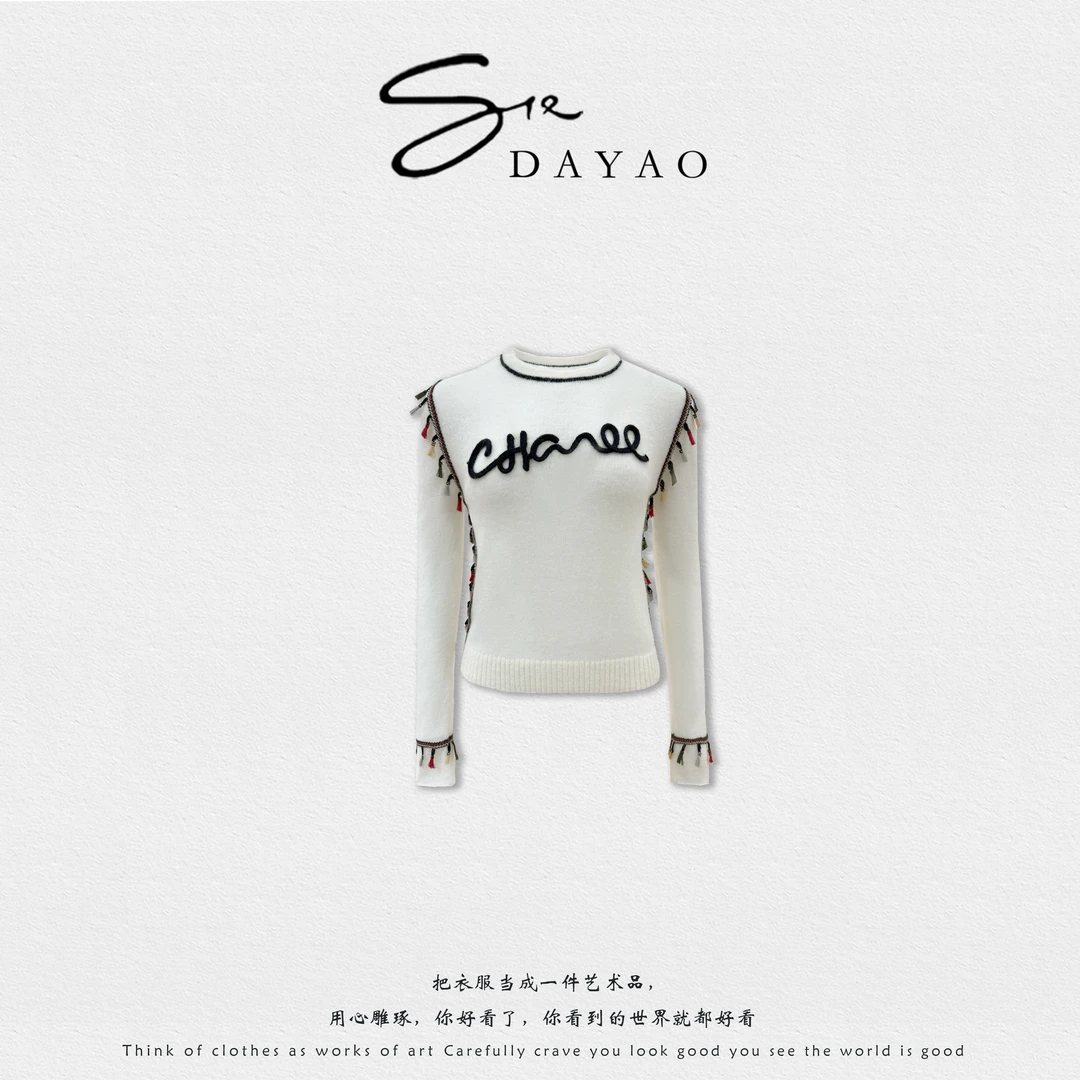 「DAYAO」25s早秋新款百搭时尚修身长袖针织圆领套头上衣WYA258215