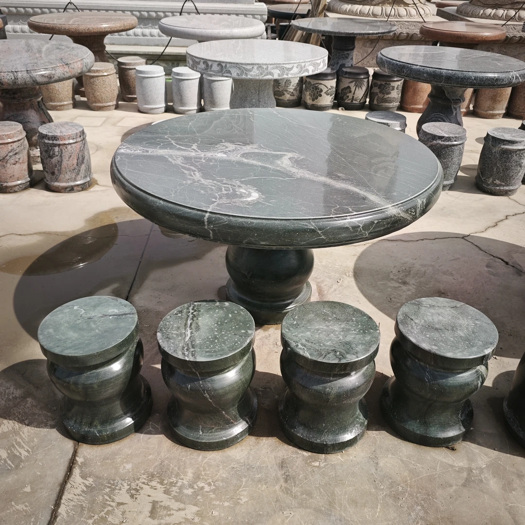 天然石材富贵绿石桌石凳石头圆桌户外庭院阳台家用装饰摆件
