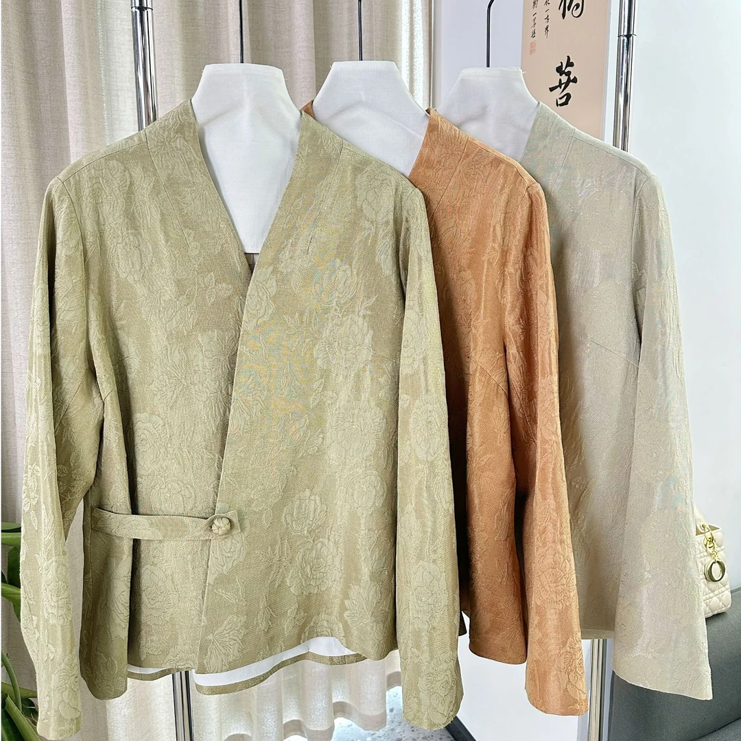 一树菩提【颜渥】新中式气质复古百搭春秋唐装南瓜扣时尚提花上衣女