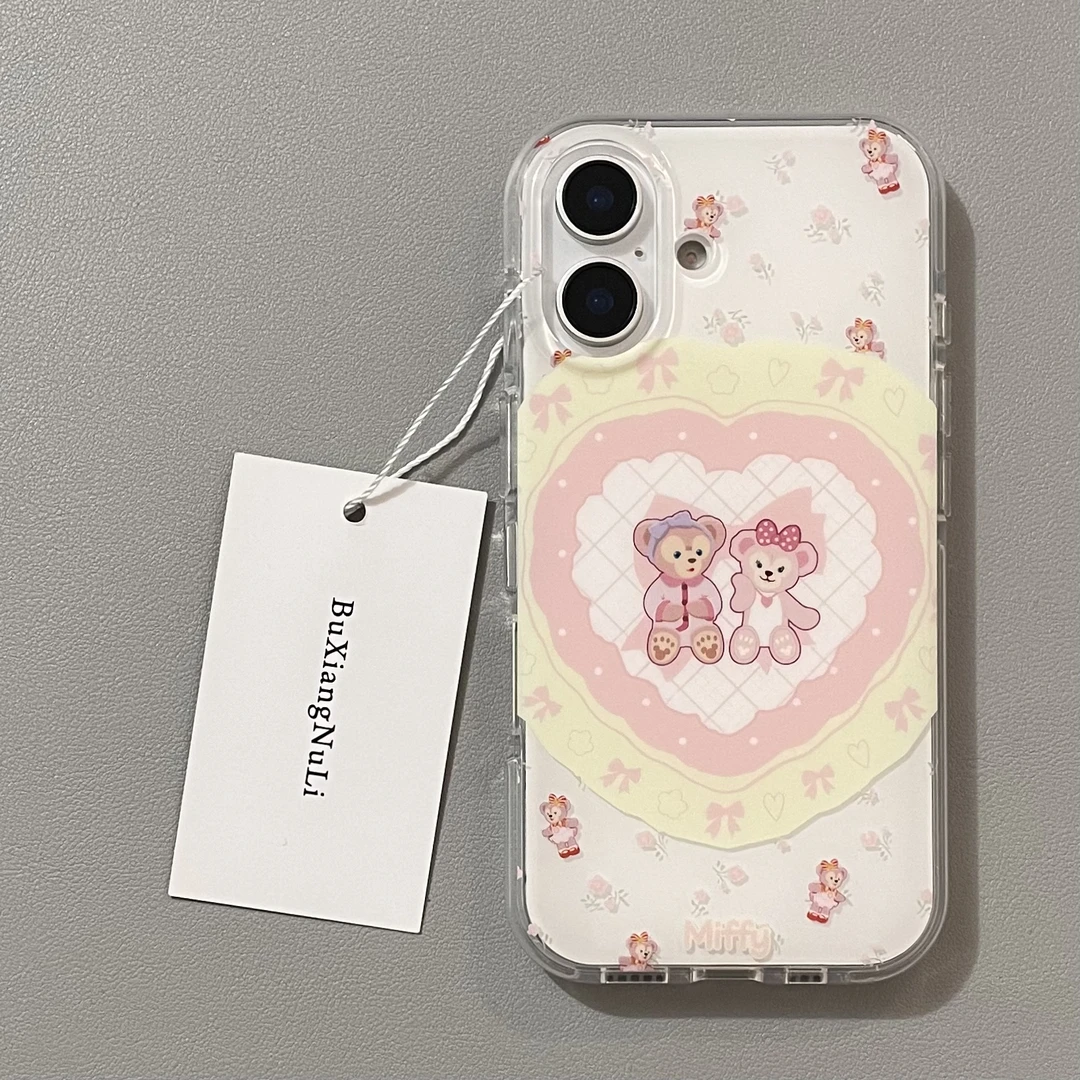 ins爱心甜甜圈达菲熊玲娜贝儿适用苹果16手机壳iPhone15全包14/13