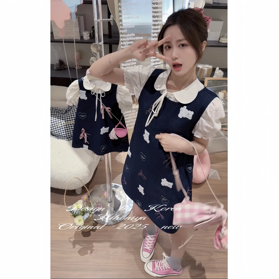 Q【小熊物语】二Hihoniya~2025春季亲子款小熊牛仔韩系少女套装