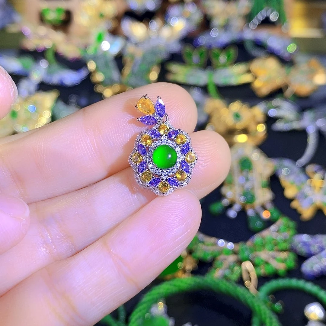 颈饰银S925镶嵌翡翠