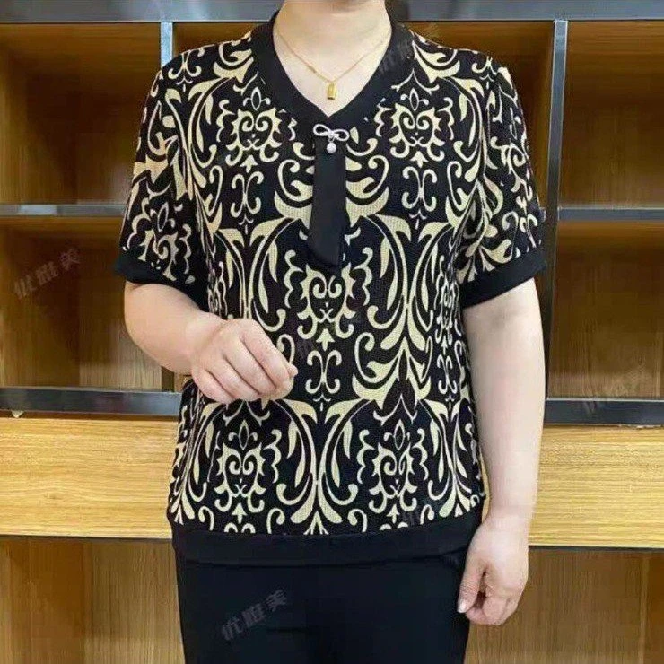 夏季大码中老年时尚洋气潮流雅美宽松显瘦百搭薄款休闲打底原版正