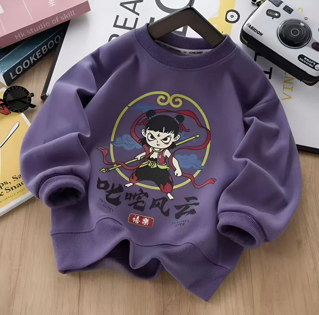 儿童卫衣春秋款休闲上衣男女童套头卡通哪吒闹海卫衣