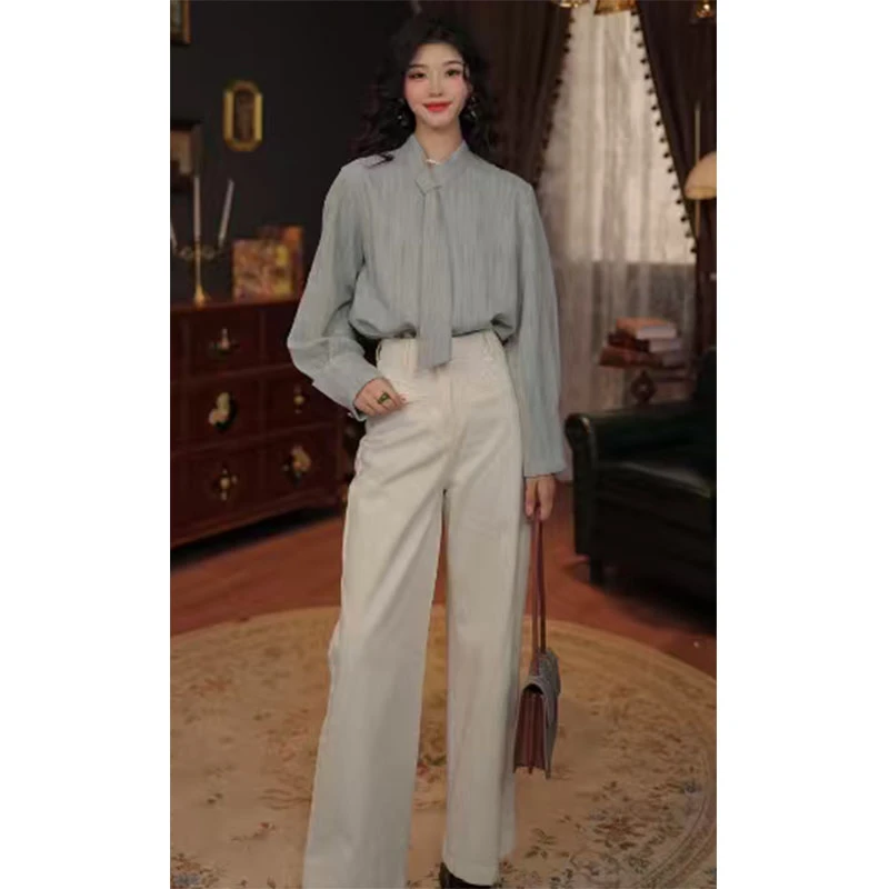梦瑶【园游会】港风复古纯色衬衫女宽松显瘦百搭长袖上衣WK0725042