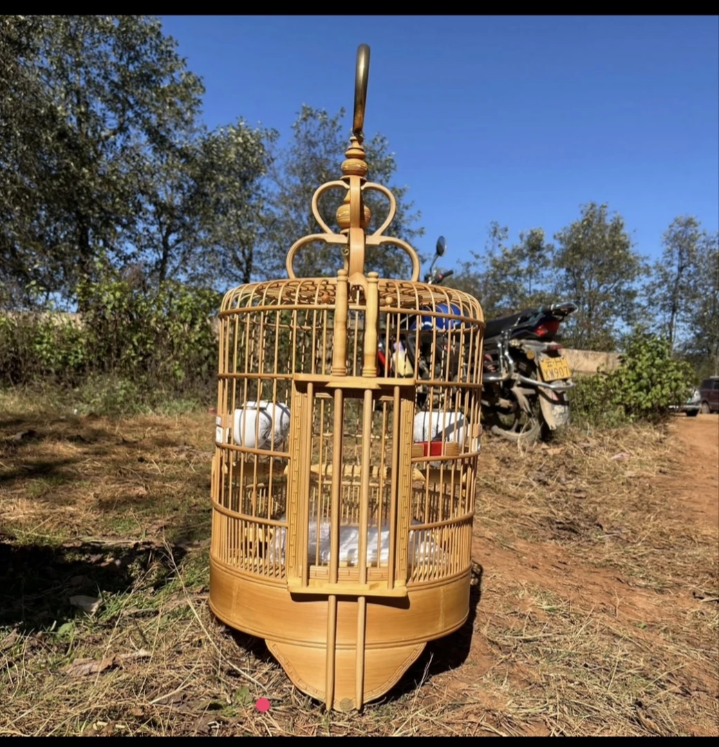 广西底精品广式画眉鸟笼云南手工制作金竹全套配件竹制无漆素笼