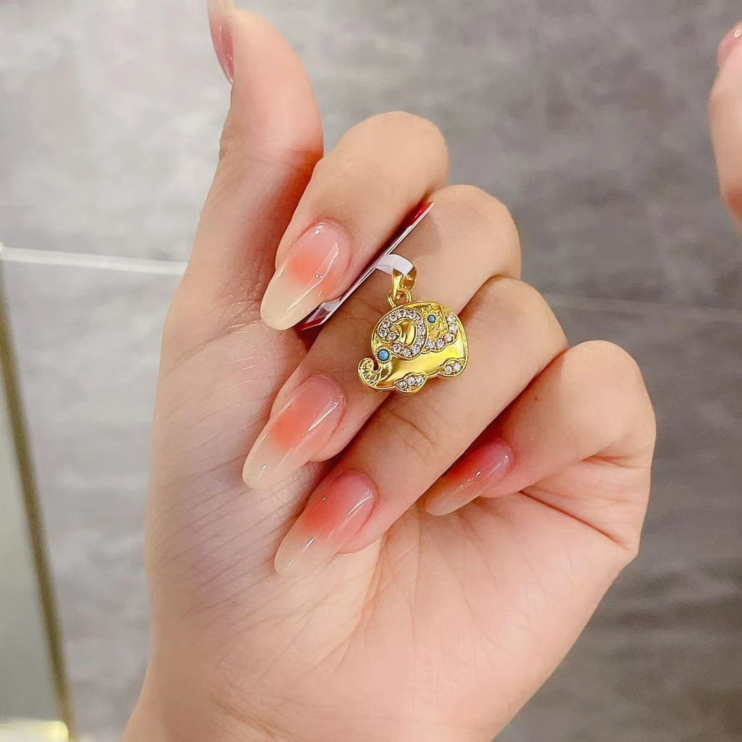 足金999 黄金首饰 5D莫桑绿。松石小象吊坠【赠绳子】