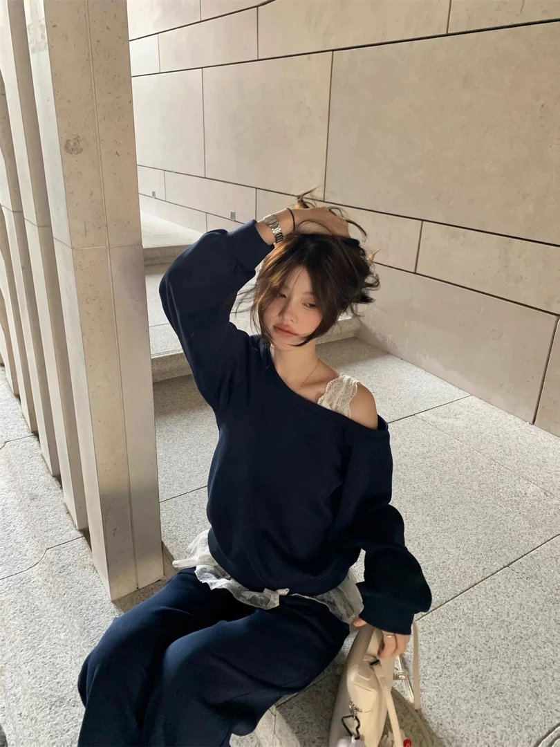 루루가−  （春天的芭蕾）春天斜肩卫衣套装女2025新款小个子春秋两件套