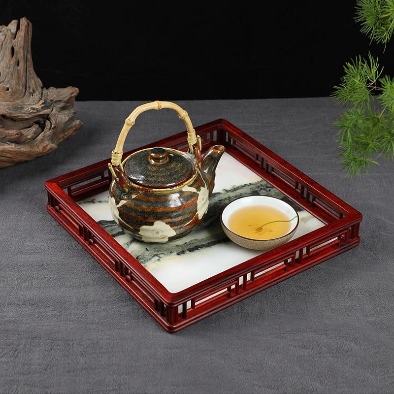 承善堂 小叶紫檀云石 明式井字栏承盘茶具收纳盘干泡茶盘中式摆件