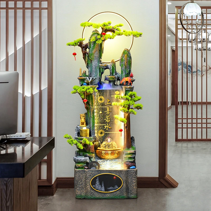 假山流水喷泉景观循环水办公室客厅装饰品聚宝风水轮落地招财摆件