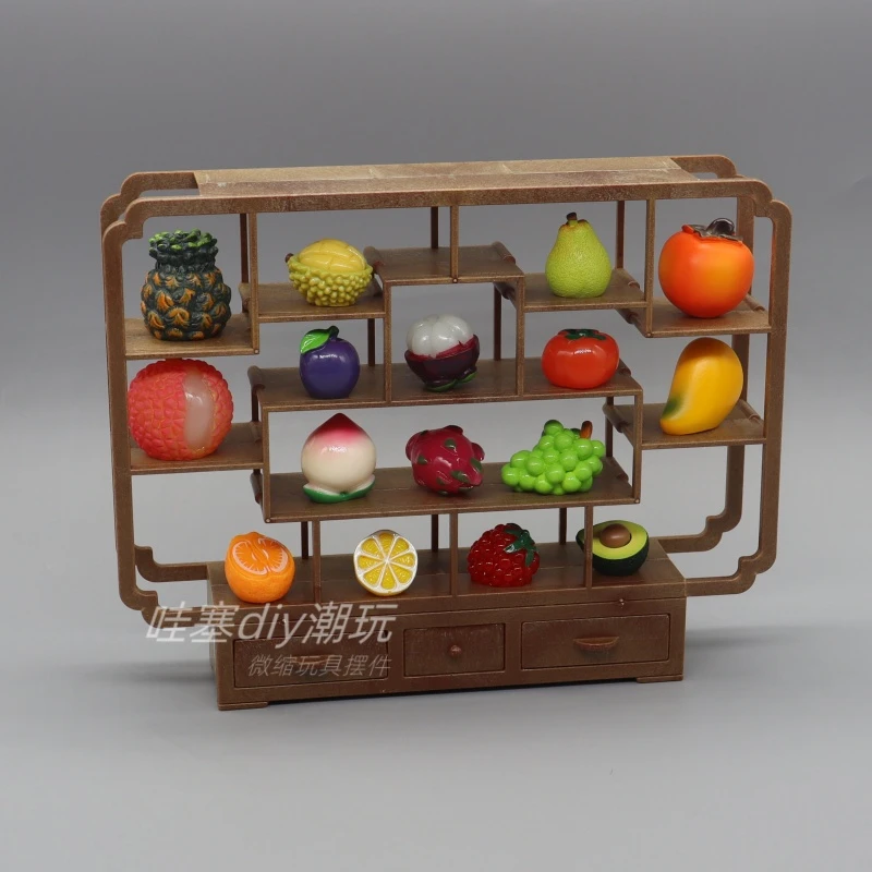 迷你仿真过家家玩具水果置物架桌面货架塑料博古架水果展示架模型