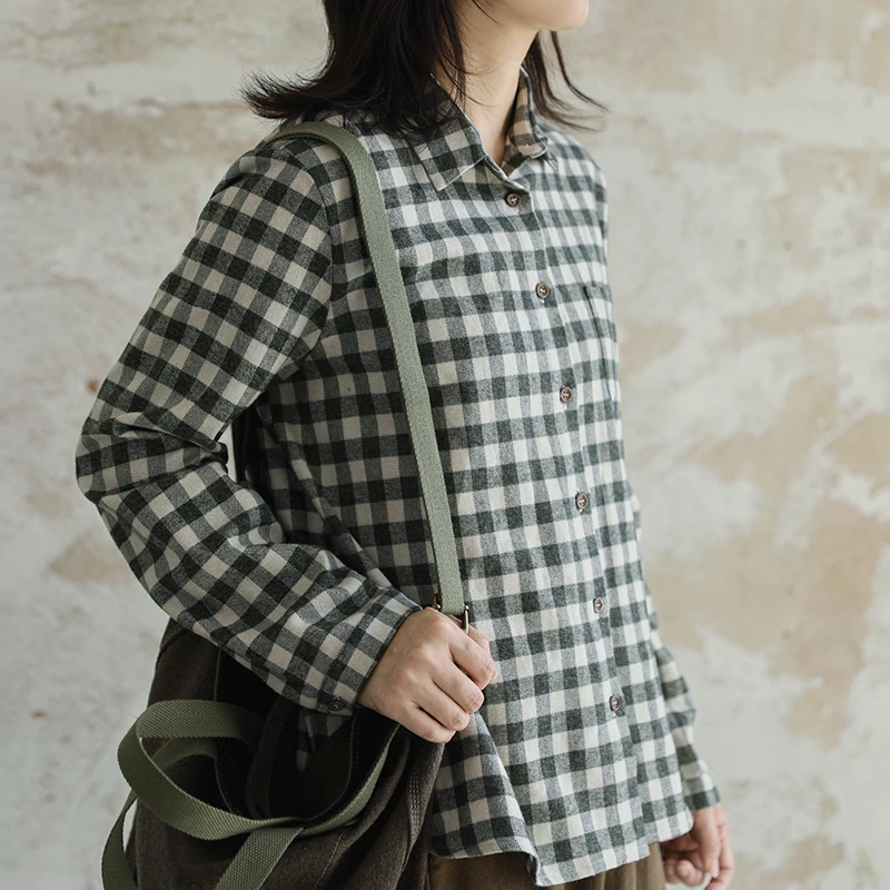 尘染·100%棉·格子衬衫女款2025新款早秋chic上衣减龄洋气衬衣