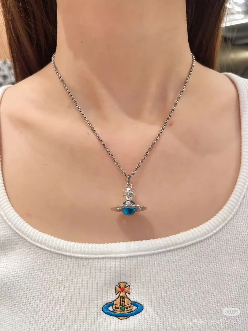 合金项链 经典蓝中号项链45cm 耳钉时尚小众可爱