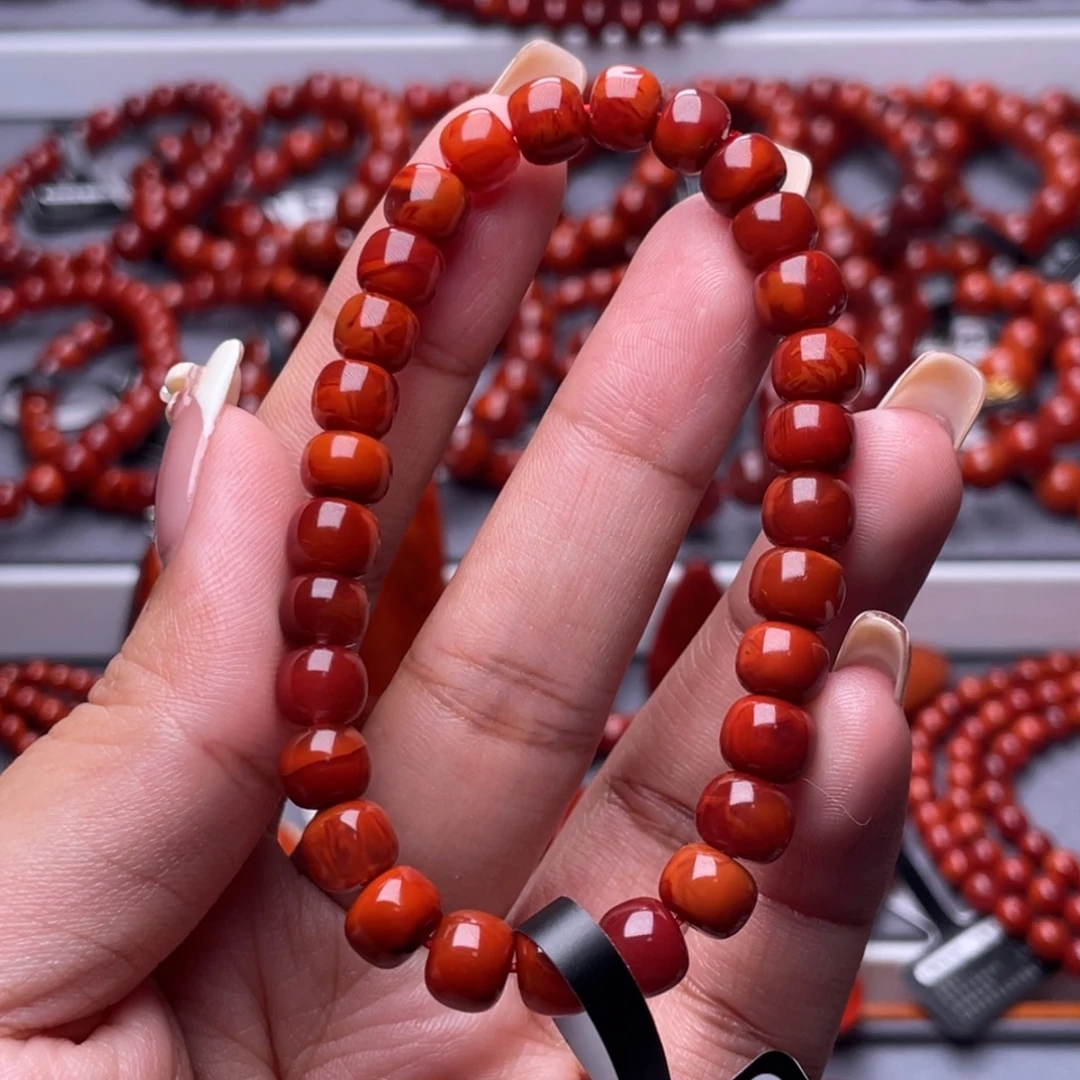 南红玛瑙未镶嵌其他高品7.mm瓦西玫锦双色满肉手串