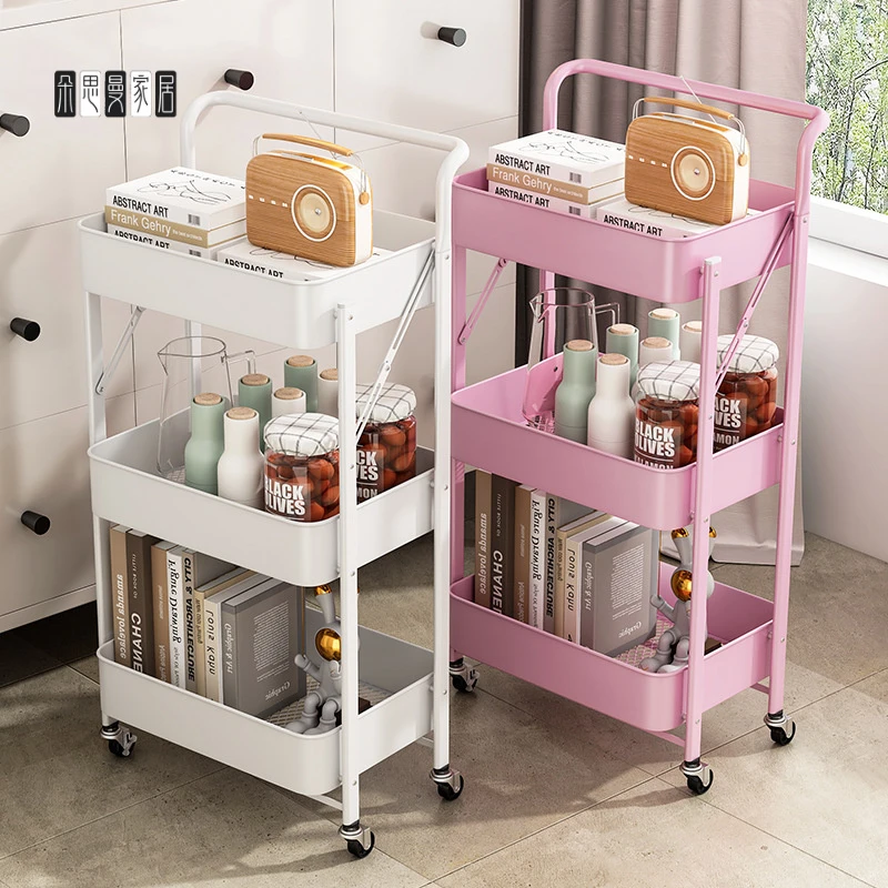 朵思曼折叠多层收纳小推车零食架床头夹缝置物架厨房卫生间移动储