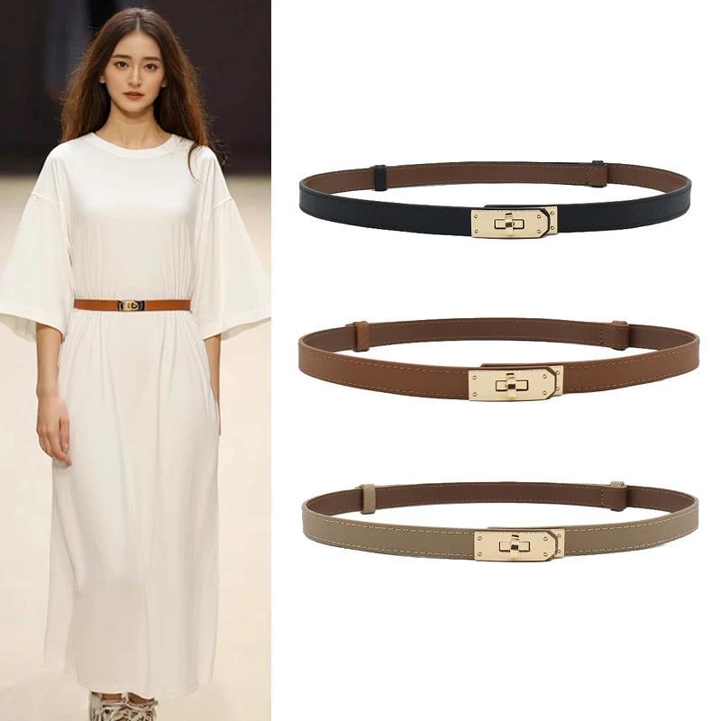 配裙子腰带女百搭时尚真皮装饰束腰皮带简约韩版女士气质黑色配饰