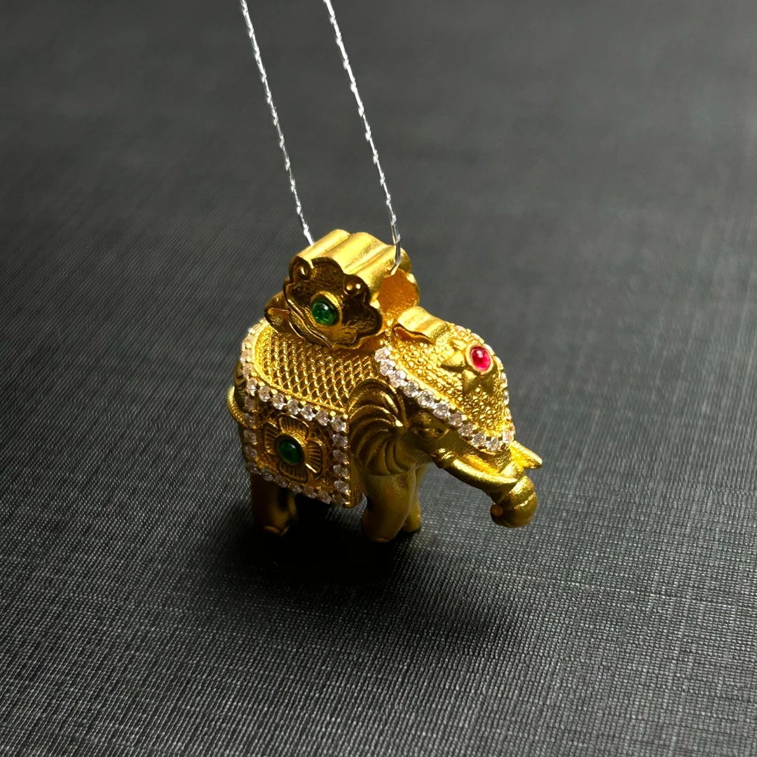 足金999真金纯古法镶嵌小象 吊坠