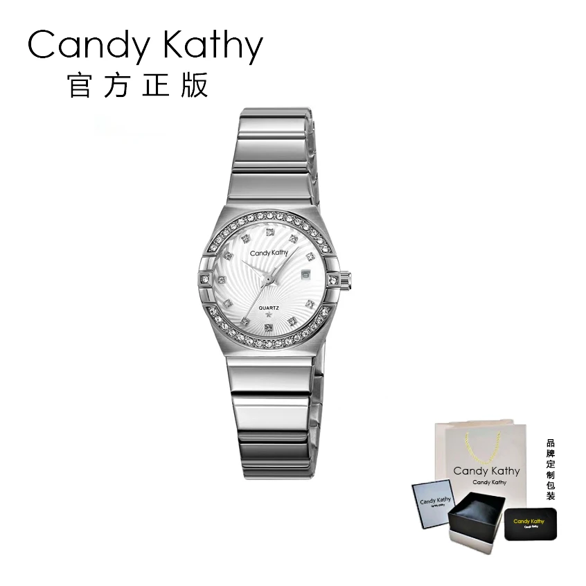 Candy Kathy【官方正版】CK1021女士满钻香槟螺纹盘腕表星座款式