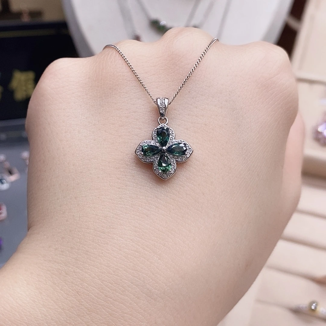 银S925镶嵌颈饰蓝宝石吊坠