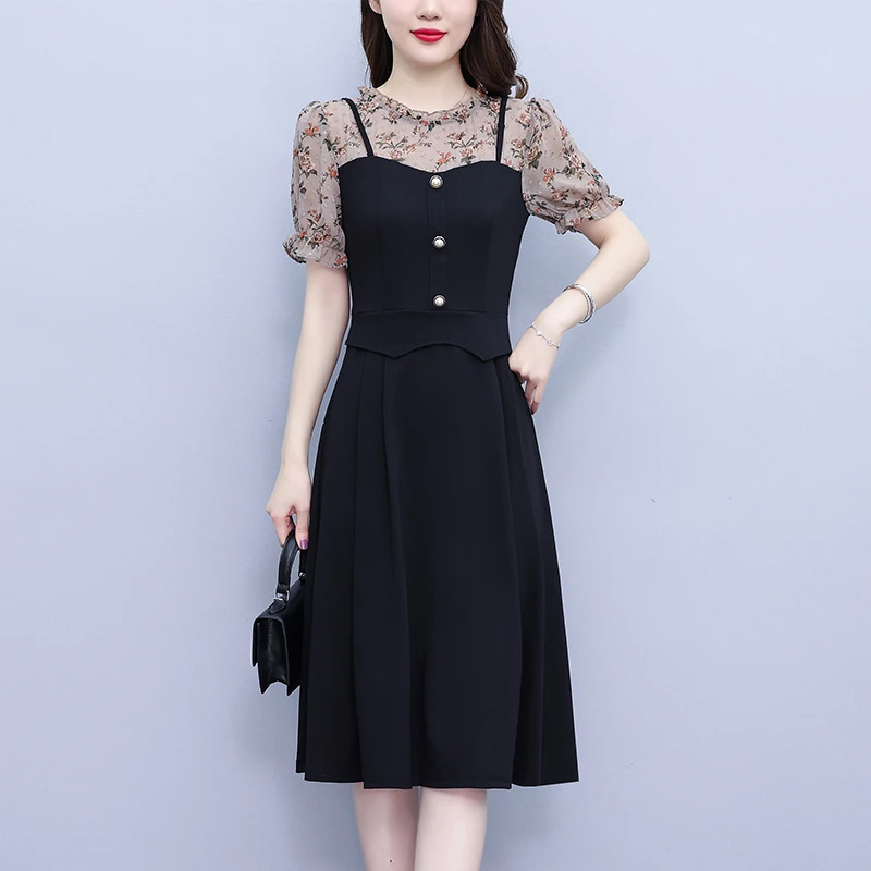 大码连衣裙2025夏季新款时尚中年减龄遮肉显瘦妈妈装荷叶领A字裙